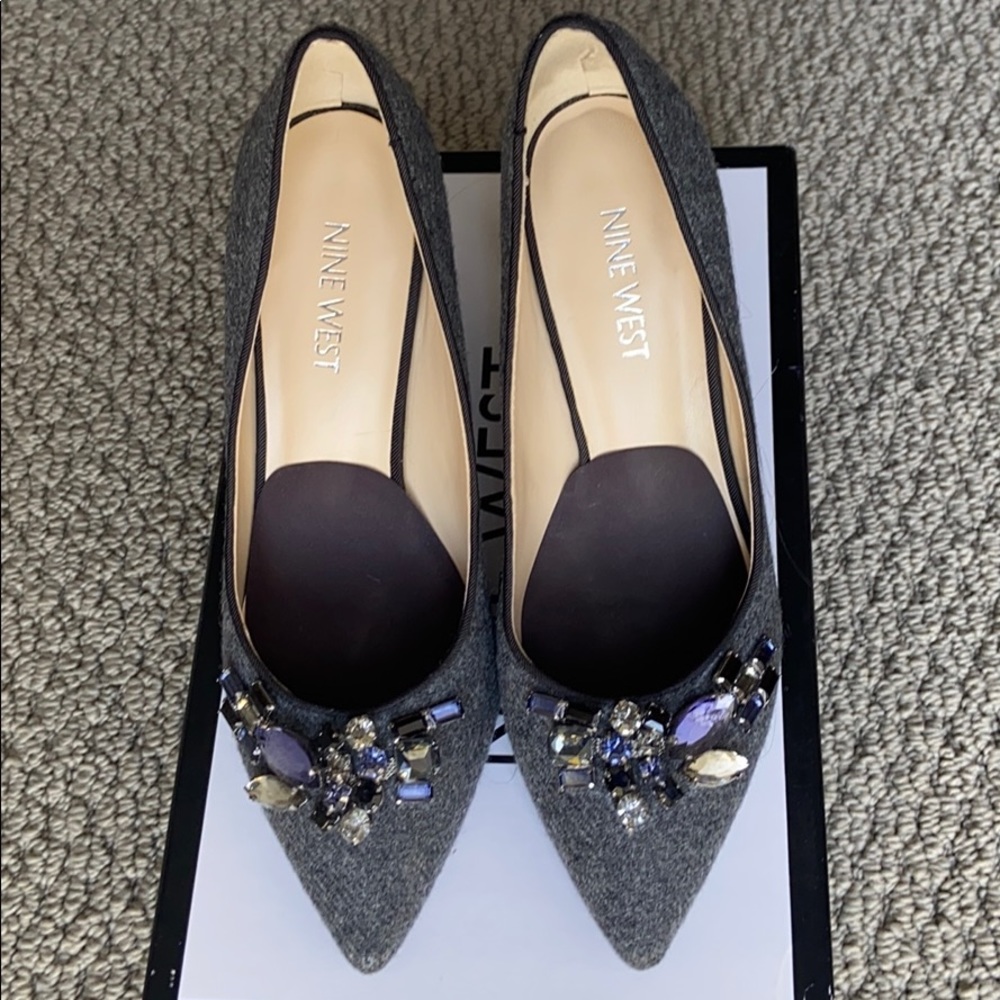 Nine West grey heels with rhinestones